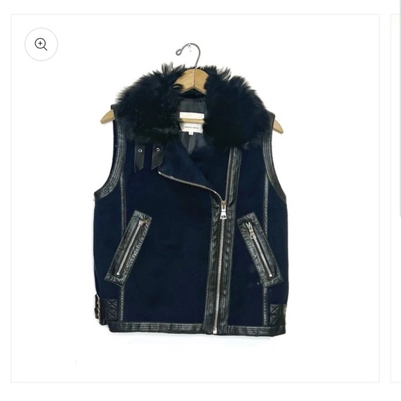|Rebecca Taylor| Fur Trim Motorcycle Vest Wool/Lamb Shearling Blend Woman’s Sz 6 - Picture 1 of 9